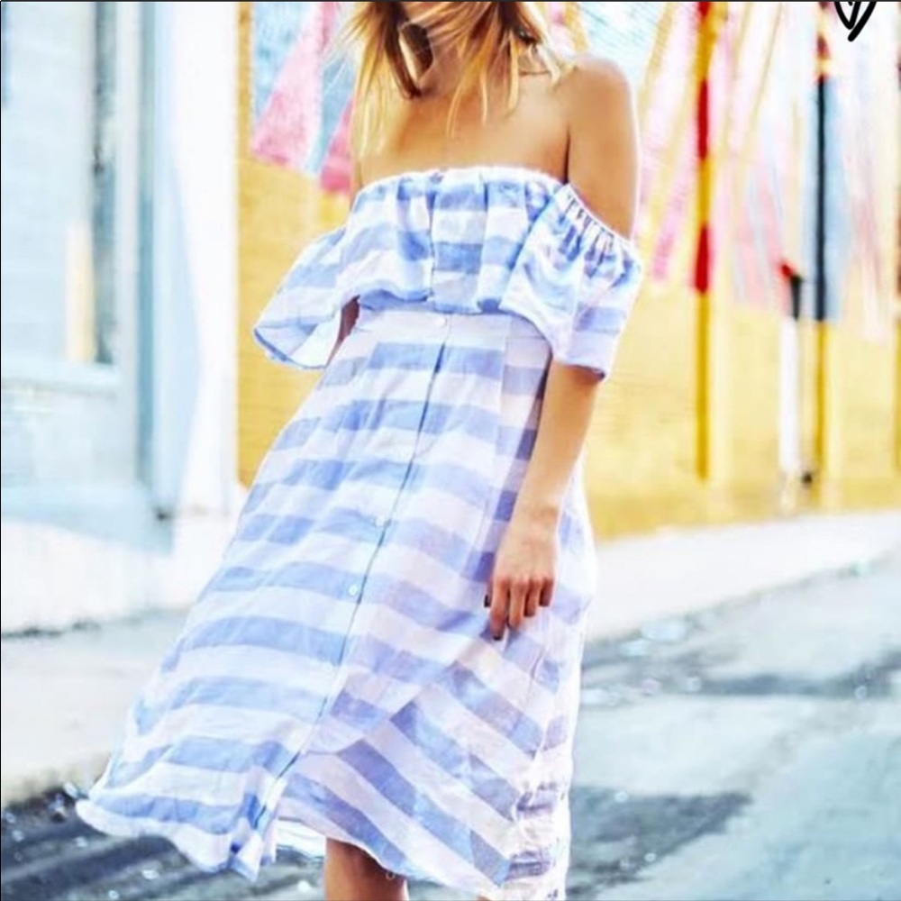 LULU’S Striped Off The Shoulder Voyage Dress